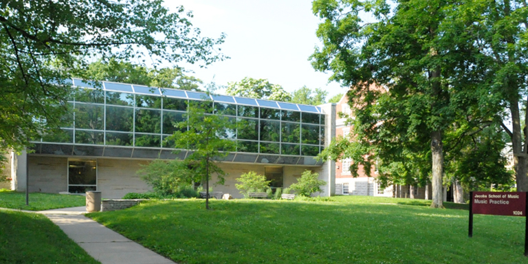 Exterior of the Music Practice Building.