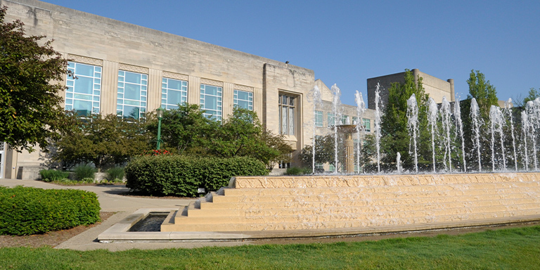 McKinney Fountain outside of the Simon Music Center.